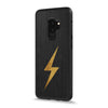 Galaxy S9 Plus — Gold Lightning Bolt wood Explorer case, standing upright